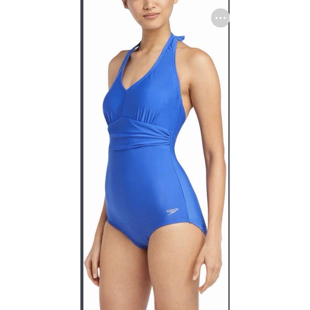 Speedo Blue Hyper Halter One Piece Swimsuit Tie Strap Padded Women's M